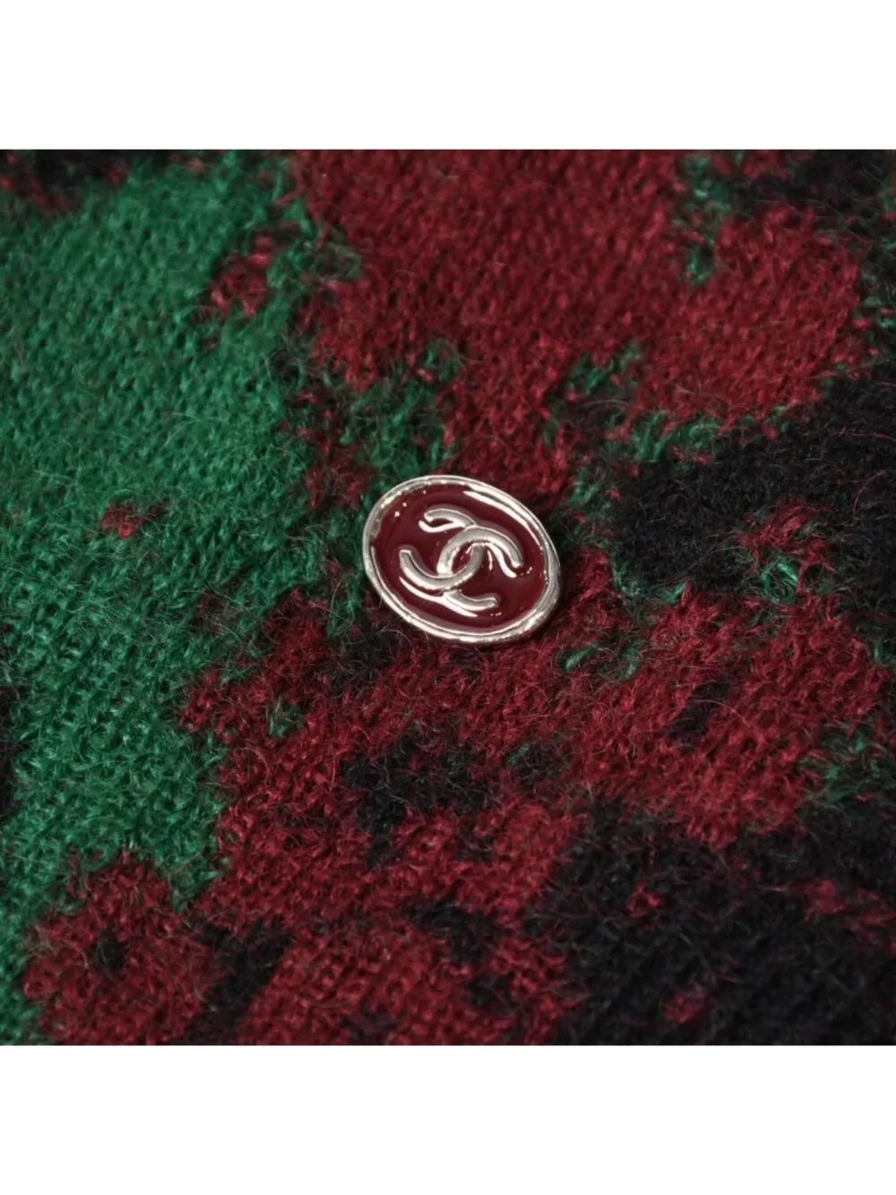 Chanel Knit Sweater CC Logo Leopard Green Cashmere Mohair Wool 4 34